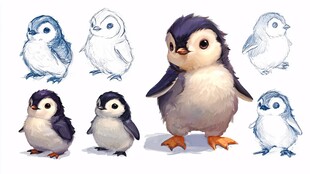 可爱企鹅插画集合