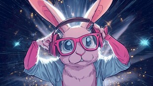 酷炫兔子戴耳机听音乐