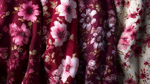 深红花卉布料纹理特写