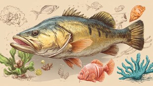 多彩淡水鱼与海洋元素插画