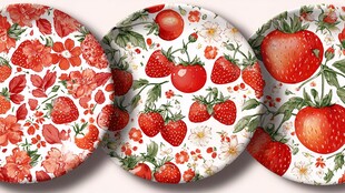 草莓花卉图案圆形装饰画