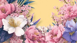 缤纷花卉装点的梦幻背景