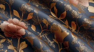 蓝底金纹花卉精美织物