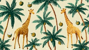 热带风情 长颈鹿与棕榈树