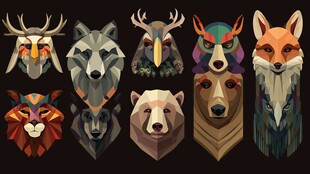 多彩几何风动物头像集合