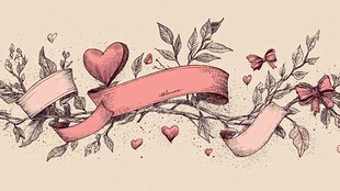 浪漫手绘爱心丝带装饰图