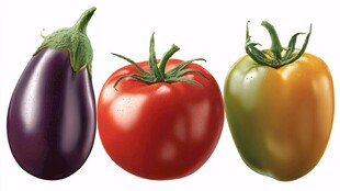 新鲜茄子番茄青椒展示