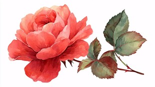 水彩绘制的娇艳红玫瑰