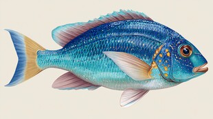 蓝色绚丽海鱼插画