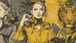 复古风女性与老虎插画