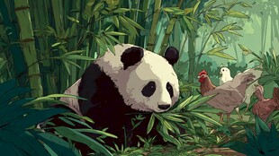 竹林中的熊猫与家禽