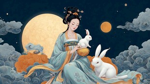 嫦娥伴玉兔于月夜云端