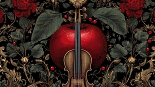 红苹果与小提琴的艺术画面
