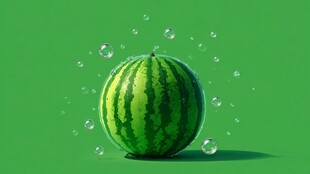 绿色西瓜与漂浮气泡画面
