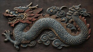 中式龙纹木雕装饰摆件