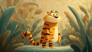 丛林中的可爱卡通小老虎