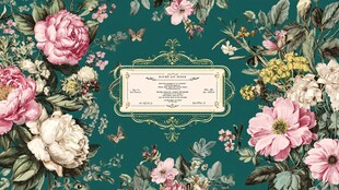 复古花卉背景婚礼请柬模板