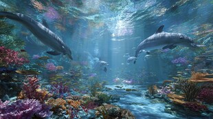 梦幻海底世界中的海豚共舞