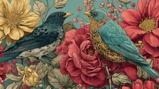 花鸟共舞的绚丽自然图景