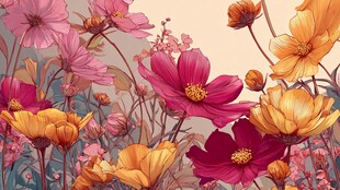 缤纷花卉插画 绚丽花朵绽放