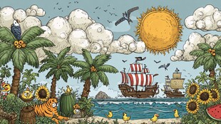 热带海岛的奇幻航海景象