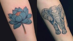 莲花与大象精美纹身图案