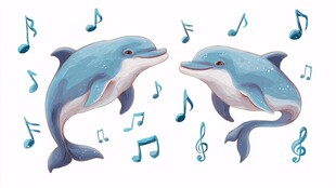 海豚伴音符 灵动海洋风