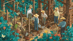 田园劳作场景中的农人们