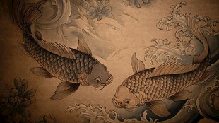 双鲤戏浪古风纹饰图