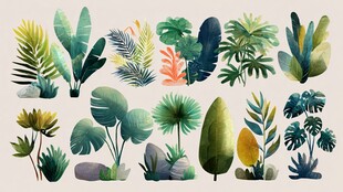 热带植物水彩插画集合