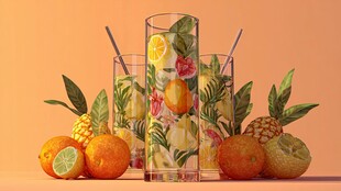 热带风情水果冰饮组合