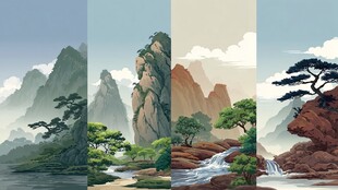 水墨山水风光画卷