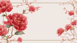 中式牡丹花卉边框背景图