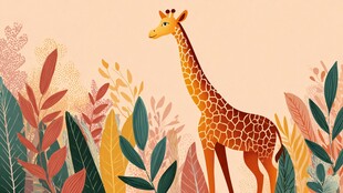 长颈鹿漫步于多彩植物间