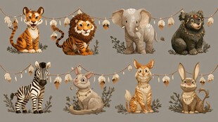 可爱动物聚会装饰插画