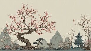 古风梅花山水景致图