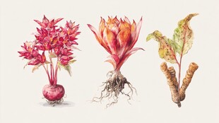 水彩绘根茎类植物三幅图