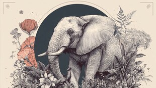 大象置身繁花绿植间