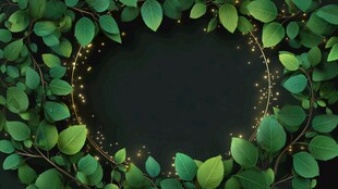 绿叶环绕的梦幻黑色背景