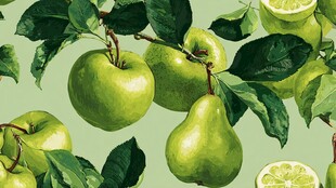 青苹果与梨的清新插画