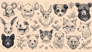 手绘动物头像集合