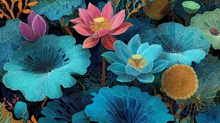 梦幻多彩荷花荷叶图景