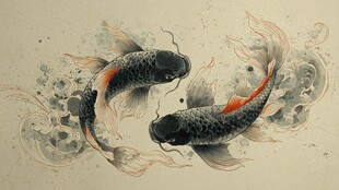 水墨双锦鲤 灵动国风韵