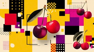 樱桃与几何图案创意组合