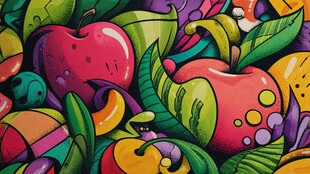 缤纷多彩水果涂鸦插画