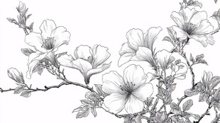 手绘花卉线条图