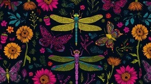 缤纷昆虫花卉图案设计