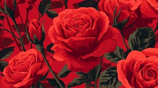 热烈红玫瑰花卉图案背景
