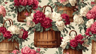 花满木桶图案 复古风花卉