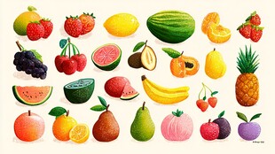 缤纷多样水果插画集合